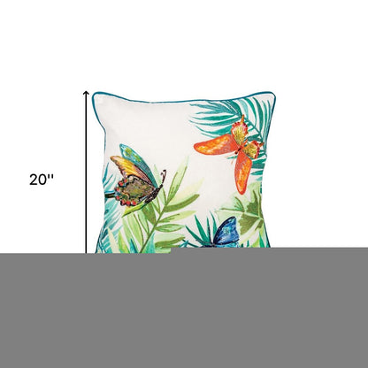 White Green Butterfly Bliss Decorative Throw Pillow