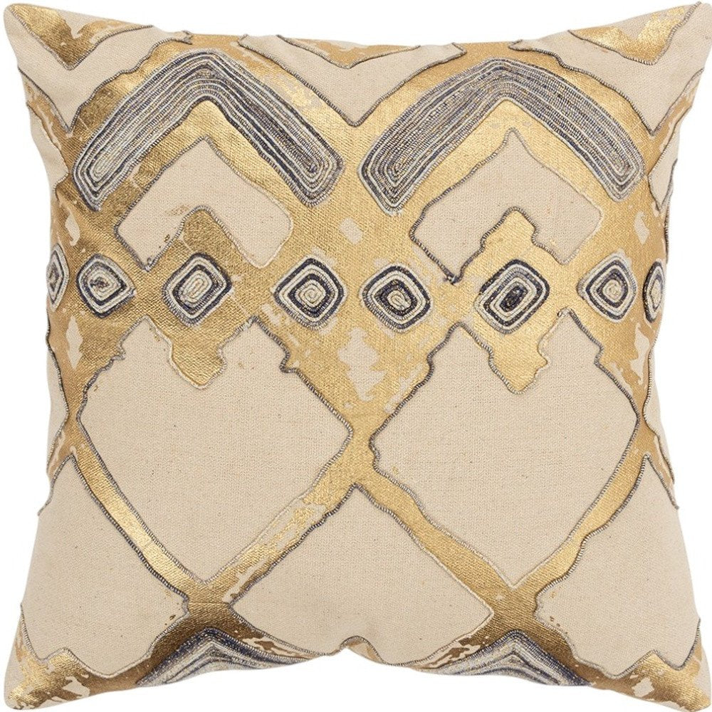 Beige Gold Foil Distressed Modern Throw Pillow