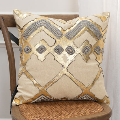 Beige Gold Foil Distressed Modern Throw Pillow