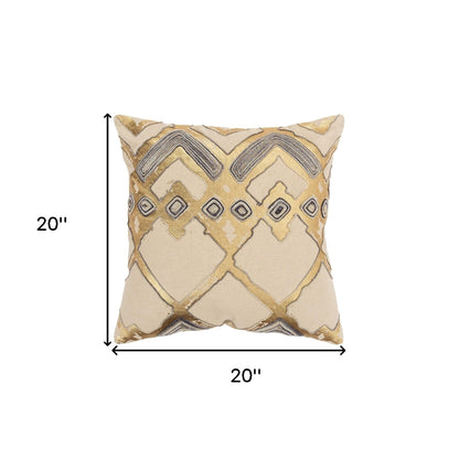 Beige Gold Foil Distressed Modern Throw Pillow