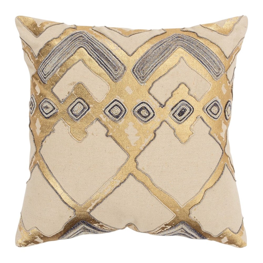 Beige Gold Foil Distressed Modern Throw Pillow