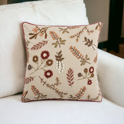 20" Beige Cotton Throw Pillow