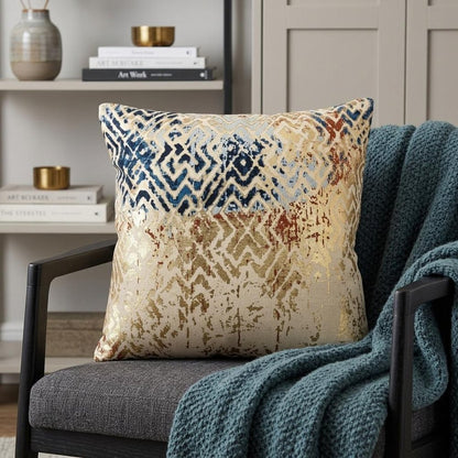 Beige Navy Distressed Retro Modern Throw Pillow