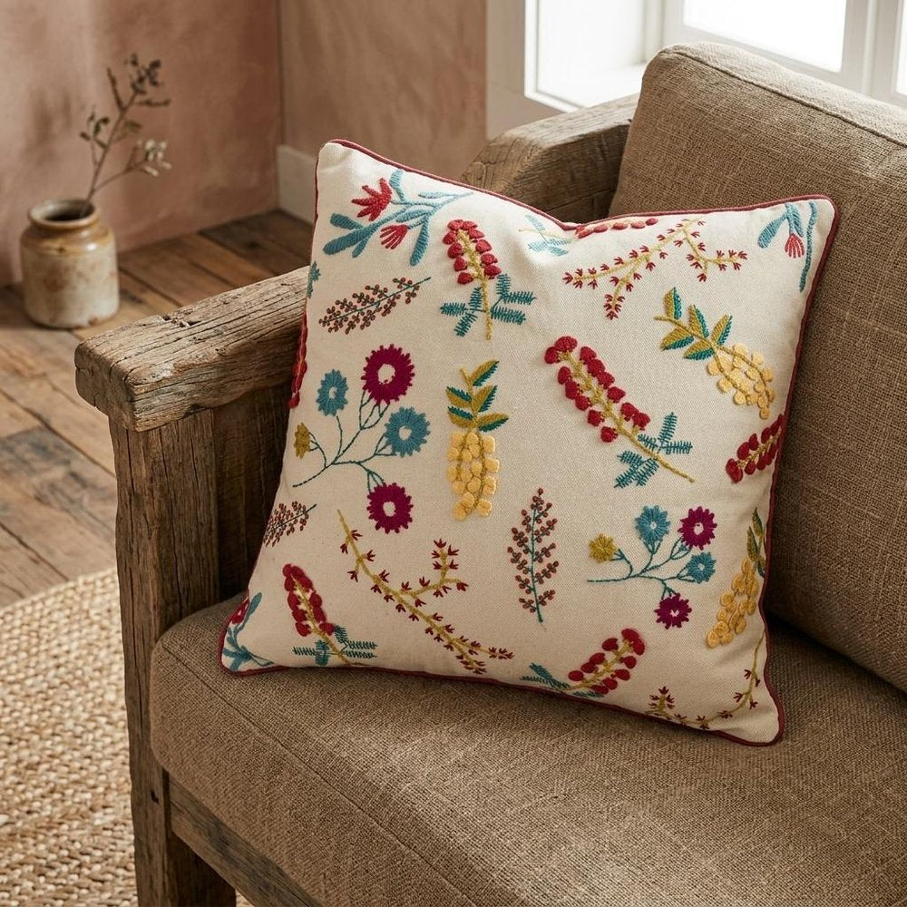 Pink Red Floral Bud Textural Throw Pillow