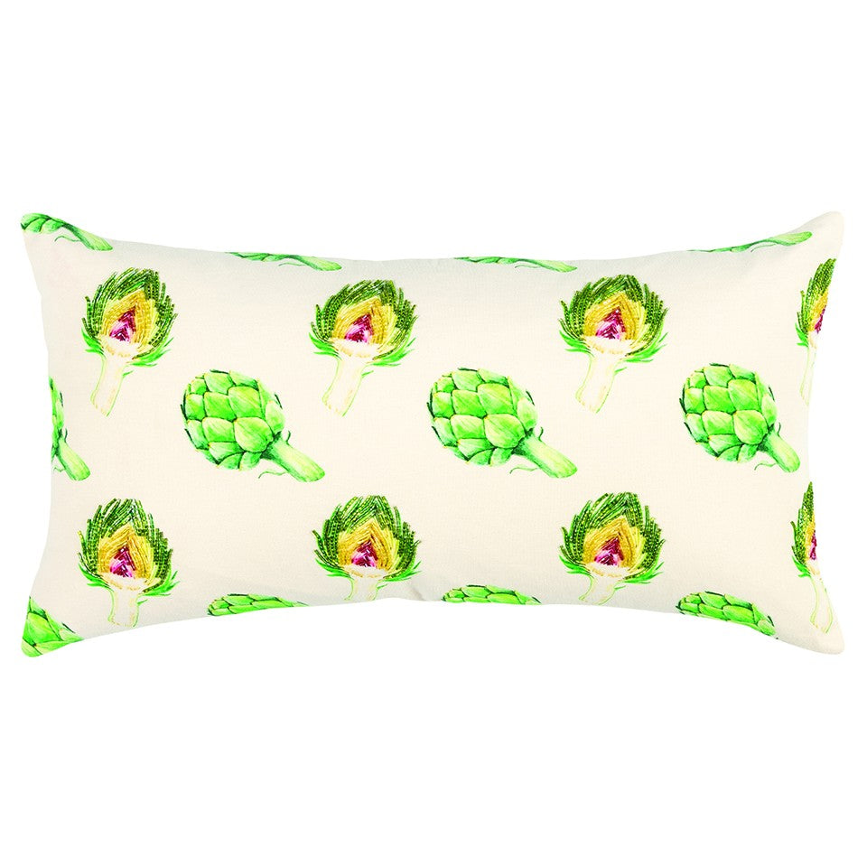 Lemon Green Artichoke Embroidered Lumbar Pillow