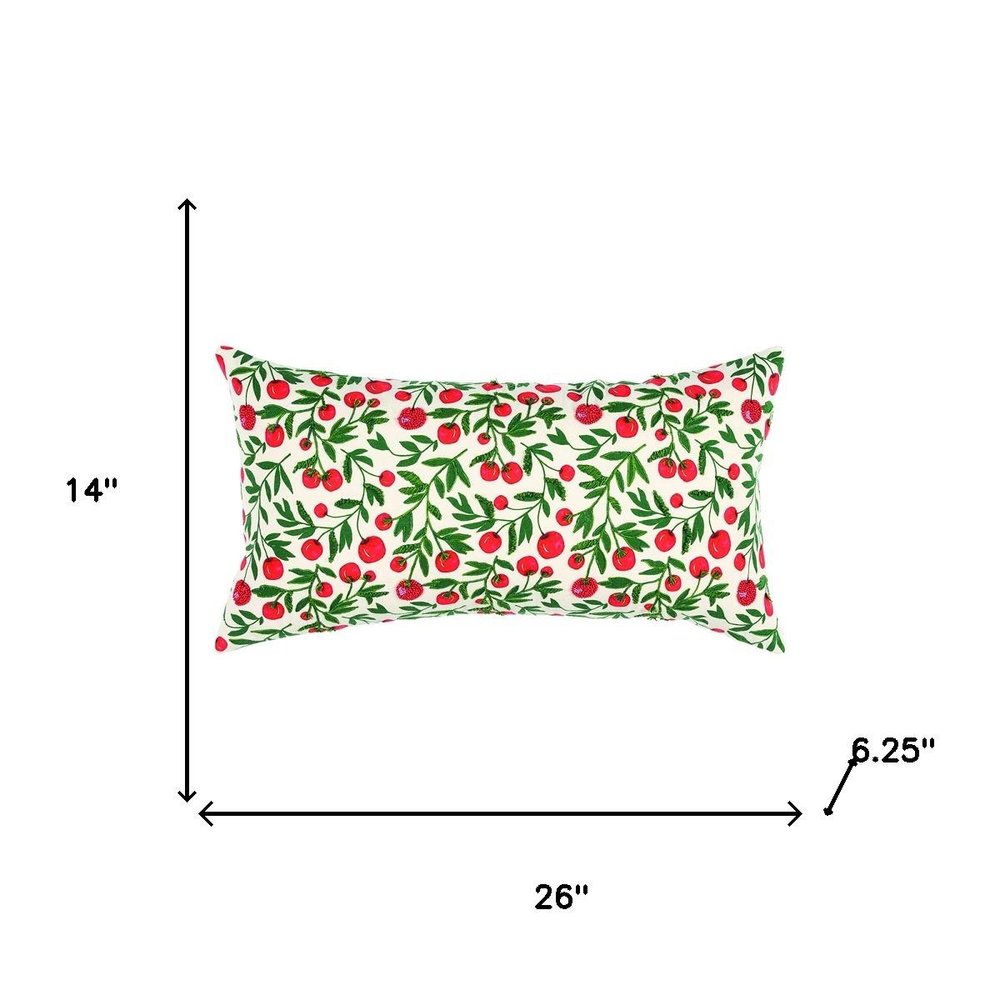 Red Green Cherry Tree Printed Lumbar Pillow