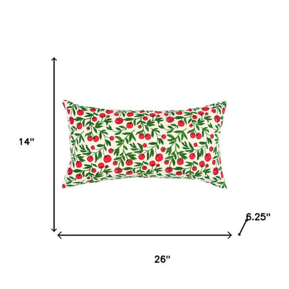 Red Green Cherry Tree Printed Lumbar Pillow