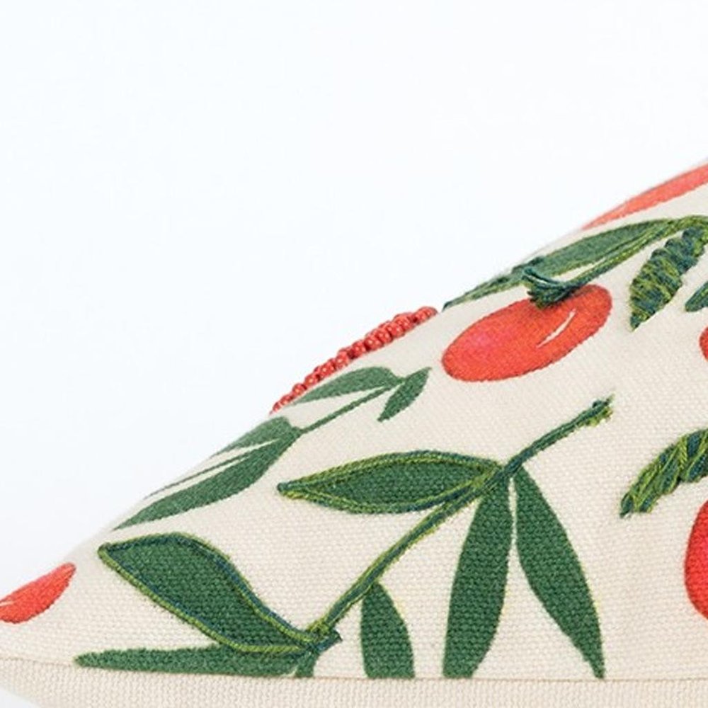 Red Green Cherry Tree Printed Lumbar Pillow