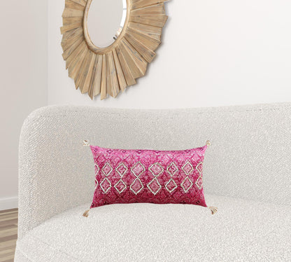 Pink Textured Diamond Velvety Lumbar Pillow