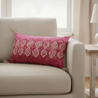 Pink Textured Diamond Velvety Lumbar Pillow