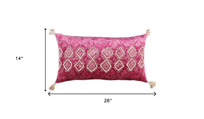 Pink Textured Diamond Velvety Lumbar Pillow