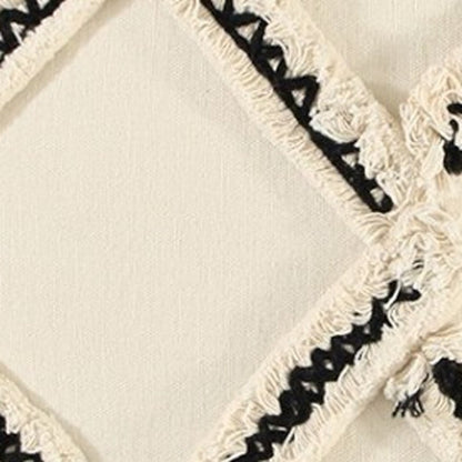 18" Cream and Black Textured Lattice Throw Pillow