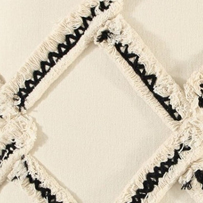 18" Cream and Black Textured Lattice Throw Pillow