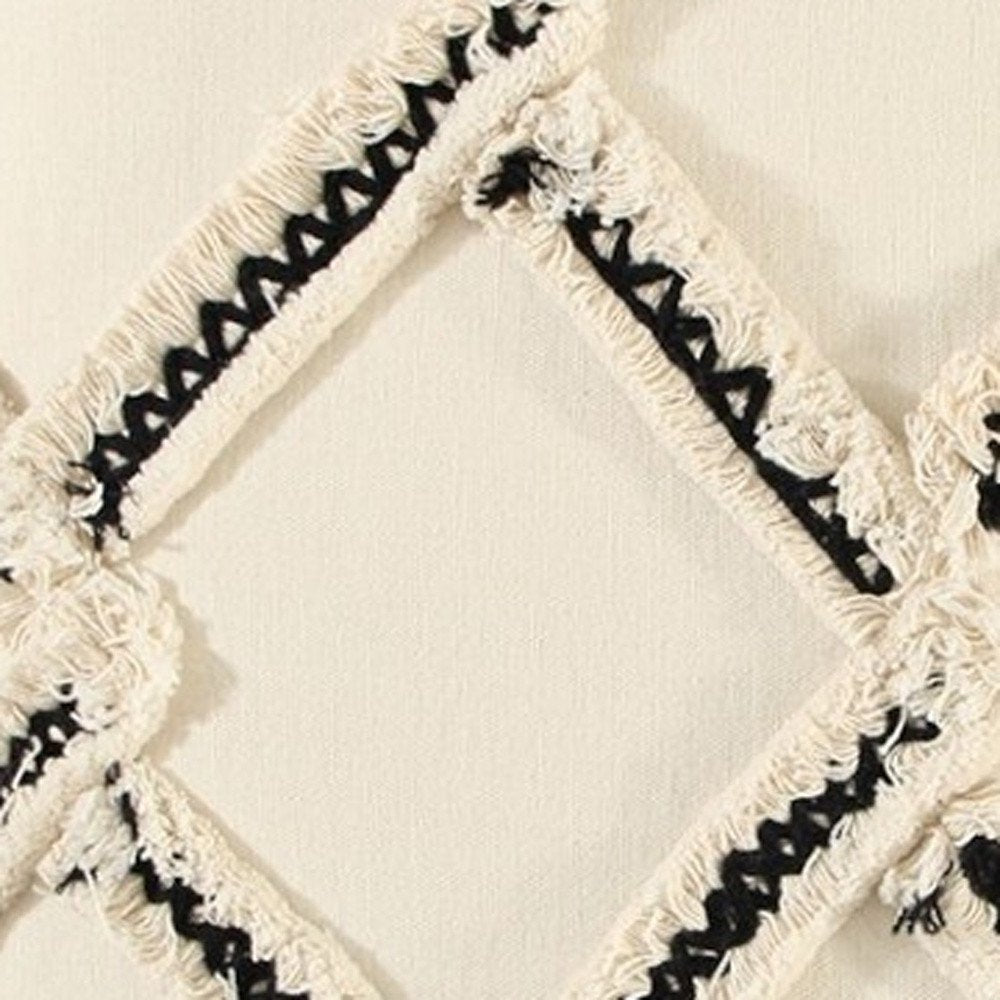 18" Cream and Black Textured Lattice Throw Pillow