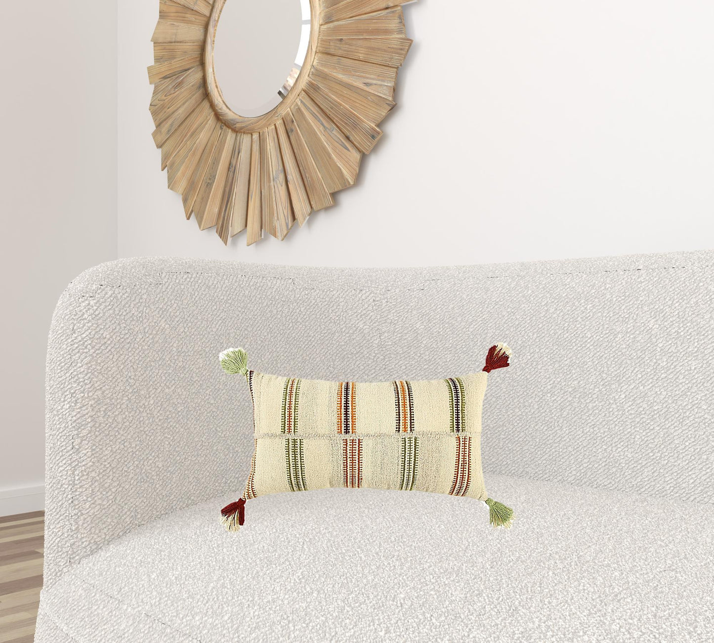 Cream Accent Striped Boho Chic Lumbar Pillow