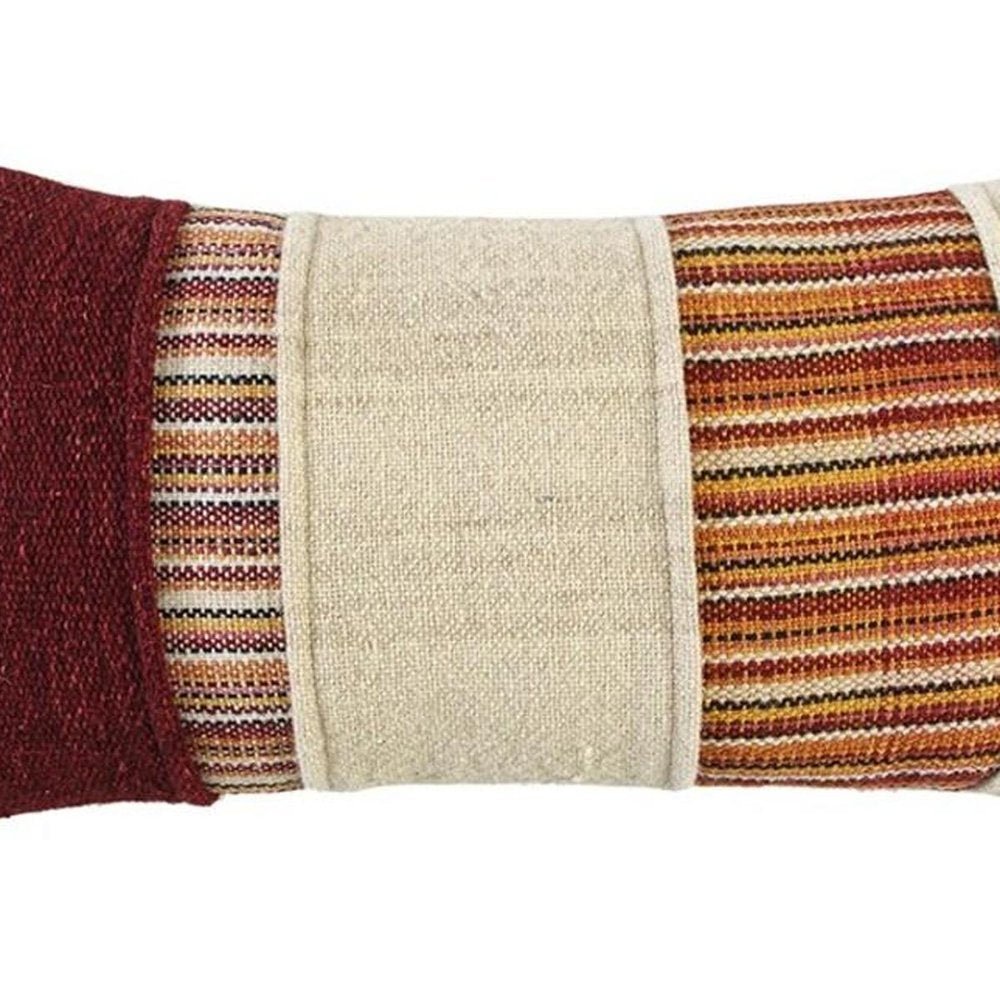 Brown Beige Color Blocked Lumbar Pillow