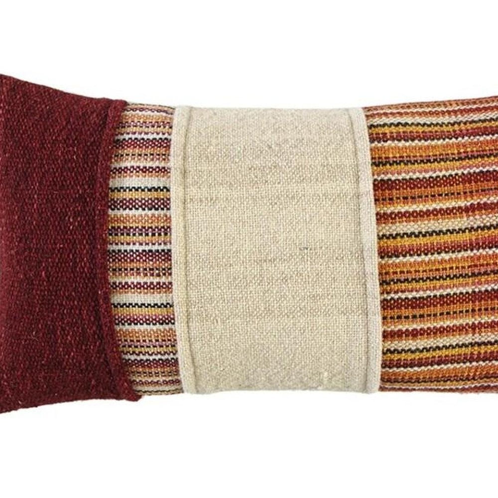 Brown Beige Color Blocked Lumbar Pillow