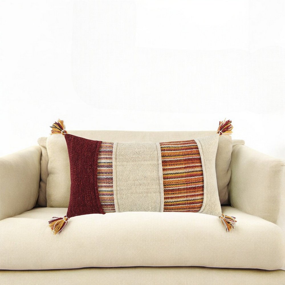 Brown Beige Color Blocked Lumbar Pillow