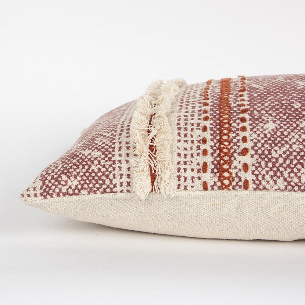 14" X 26" Natural And Russet Lumbar Striped Cotton Throw Pillow with Texture
