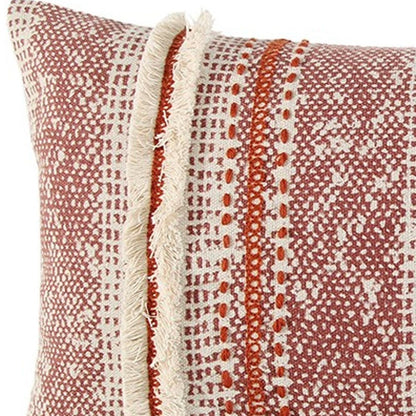 14" X 26" Natural And Russet Lumbar Striped Cotton Throw Pillow with Texture