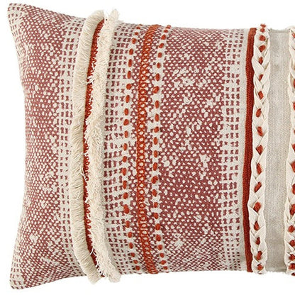14" X 26" Natural And Russet Lumbar Striped Cotton Throw Pillow with Texture