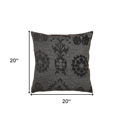 Gray Floral Pattern Jacquard Woven Throw Pillow