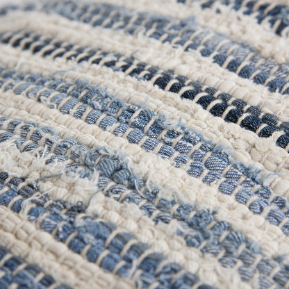 Denim Blue Repurposed Woven Strips Lumbar Pillow