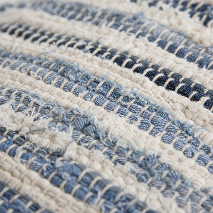 14" X 26" Denim Blue And Ivory Cotton Throw Pillow with Tassels And Texture