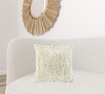 Ivory Botanical Tufted Pattern Throw Pillow