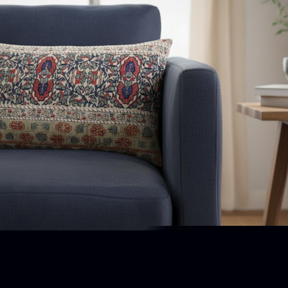 Red Beige Patterned Panel Lumbar Pillow