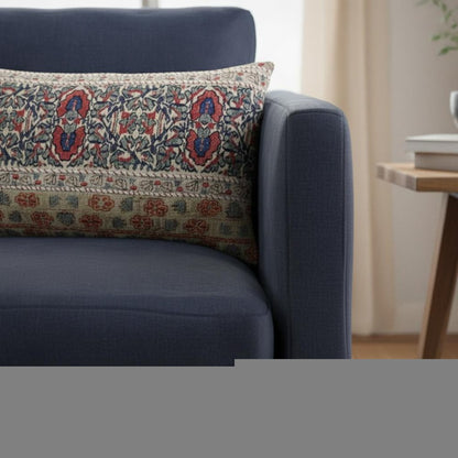 Red Beige Patterned Panel Lumbar Pillow