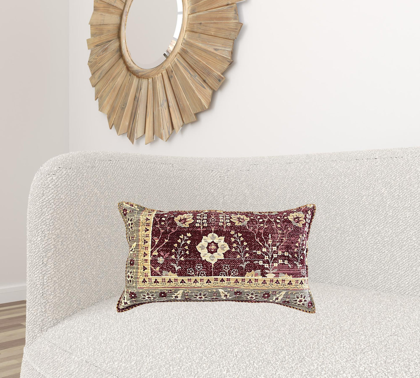 Beige Burgundy Antique Patterning Lumbar Pillow