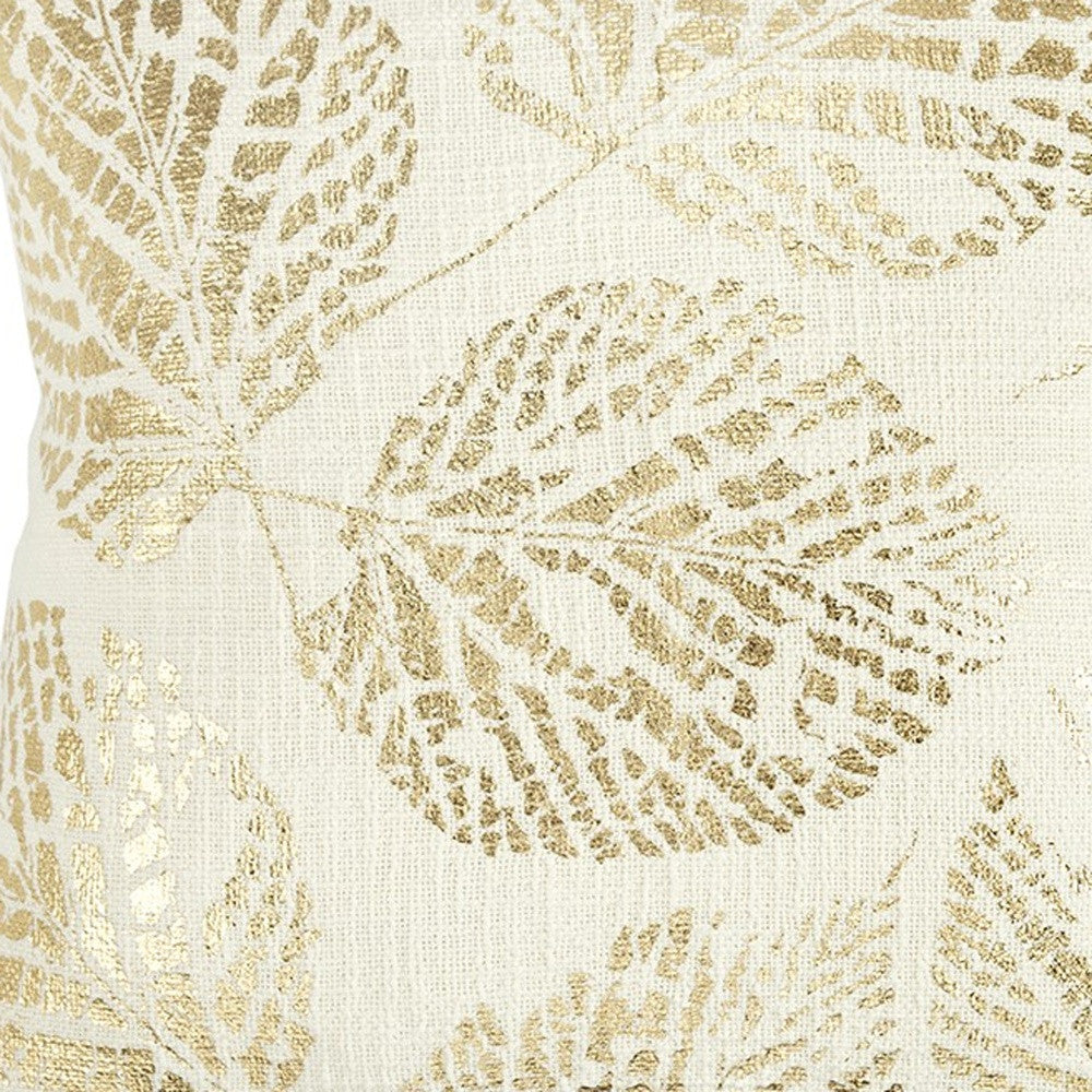 Ivory Gold Metallic Foil Leaf Pattern Throw Pillow