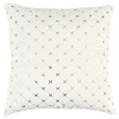 Ivory Silver Metallic Diamond Pattern Throw Pillow