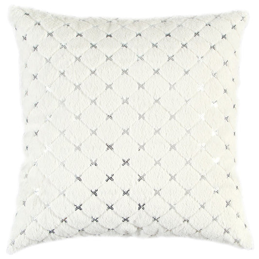 Ivory Silver Metallic Diamond Pattern Throw Pillow