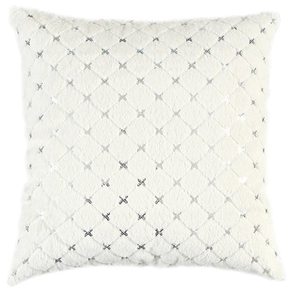 Ivory Silver Metallic Diamond Pattern Throw Pillow