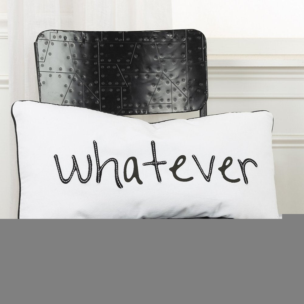 Black and White Whatever Embroidered Lumbar Pillow