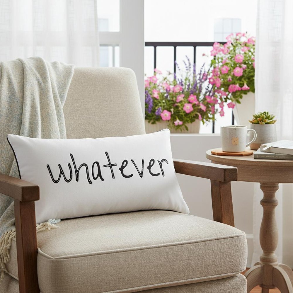 Black and White Whatever Embroidered Lumbar Pillow