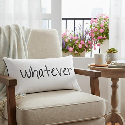 Black and White Whatever Embroidered Lumbar Pillow