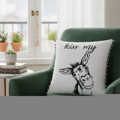 Black and White Humorous Donkey Throw Pillow
