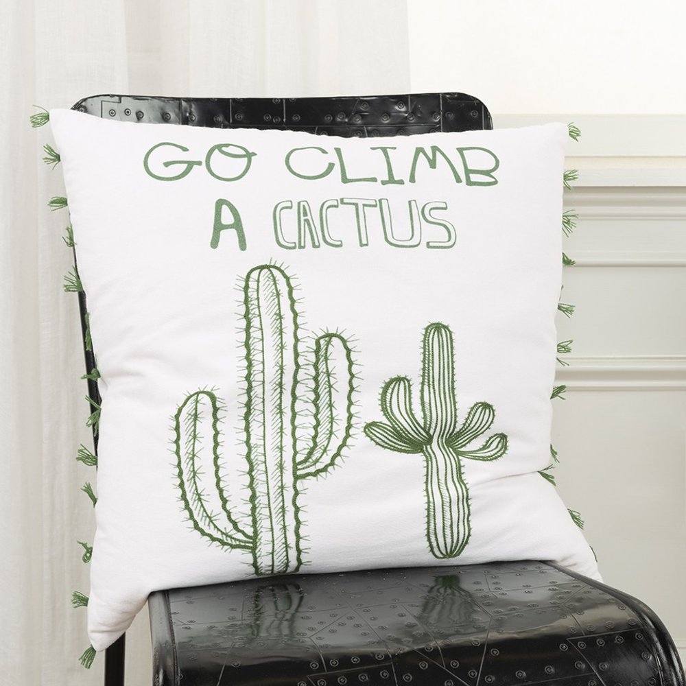 White Green Climb A Cactus Throw Pillow