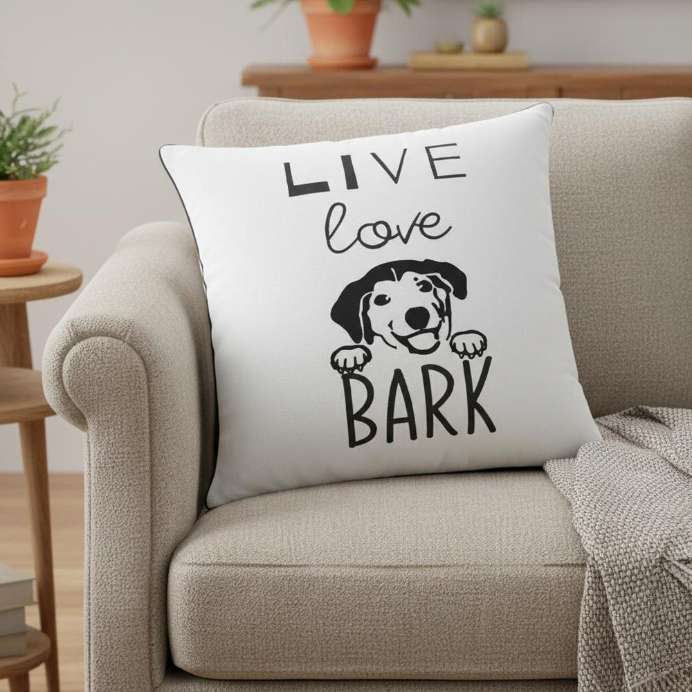 Black and White Live Love Bark Modern Throw Pillow