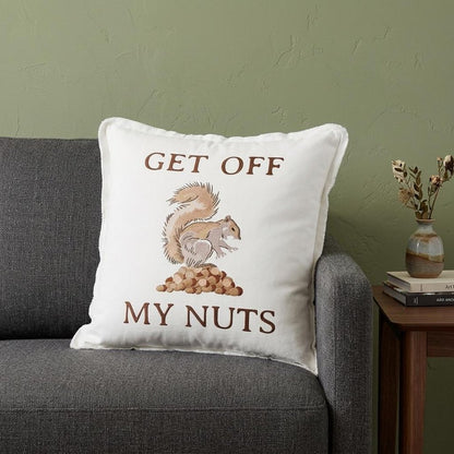 Brown and White Get Off My Nuts Modern Throw Pillow