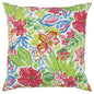 22" White Green and Pink Tropical Indoor Outdoor Throw Pillow