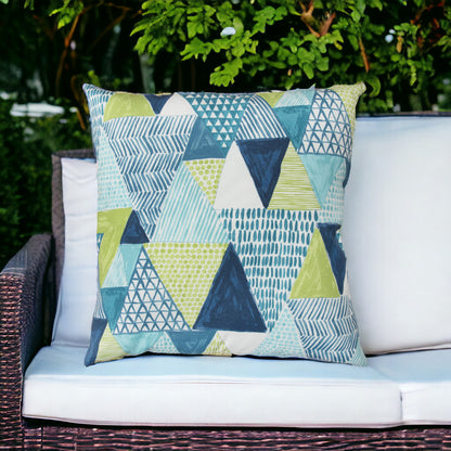 22" Aqua Green and White Patchwork Indoor Outdoor Throw Pillow