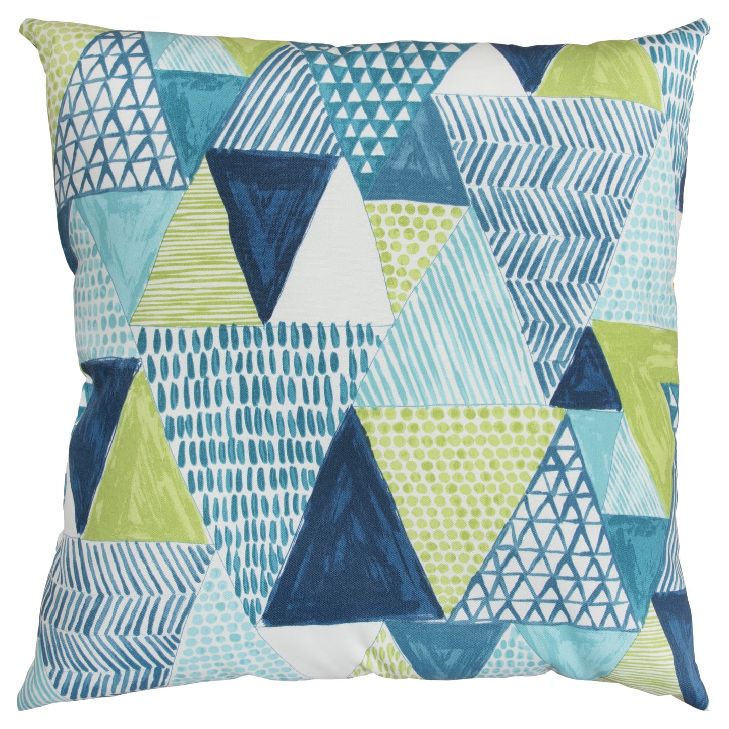 22" Aqua Green and White Patchwork Indoor Outdoor Throw Pillow