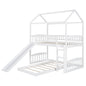 White Playhouse Frame Full Over Full Perpendicular Bunk Bed with Slide