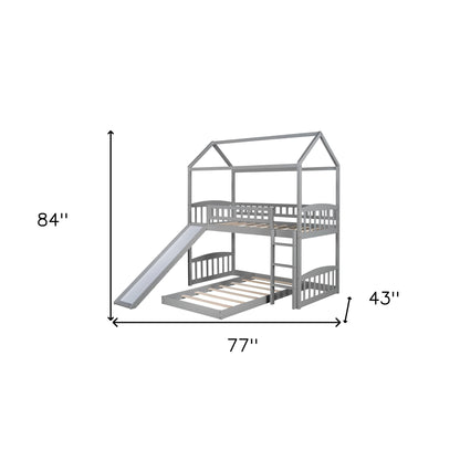 Gray Playhouse Frame Full Over Full Perpendicular Bunk Bed with Slide