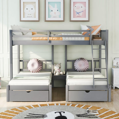 Gray Full Over Double Twin Triple Bunk Beds with Drawers