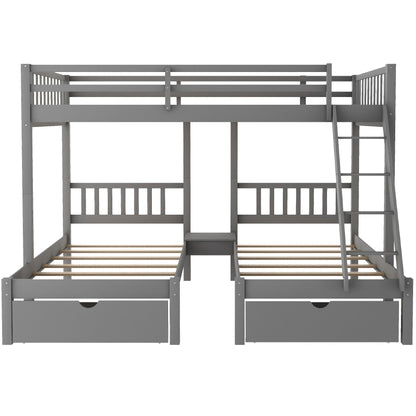 Gray Full Over Double Twin Triple Bunk Beds with Drawers